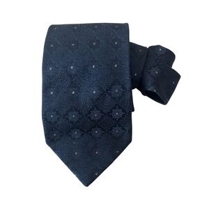 Charvet Place Vendome Navy Blue Silk Jacquard Floral Medallion Geometric Tie